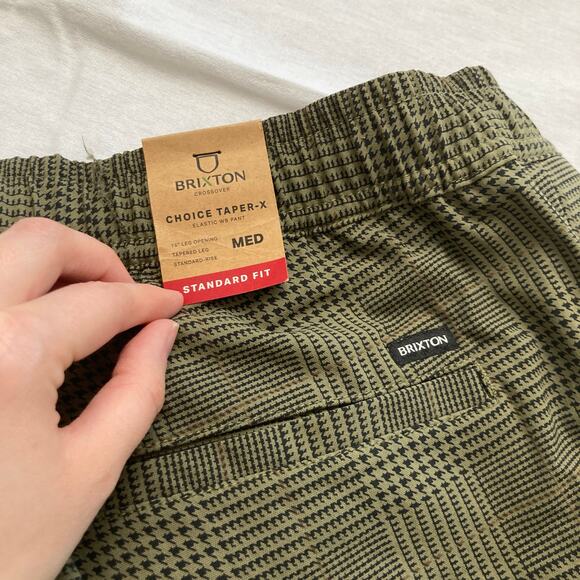 NWT Brixton Mens M Choice E-Waist Taper-X Olive Green Plaid Taper Pants Utility - Picture 12 of 13